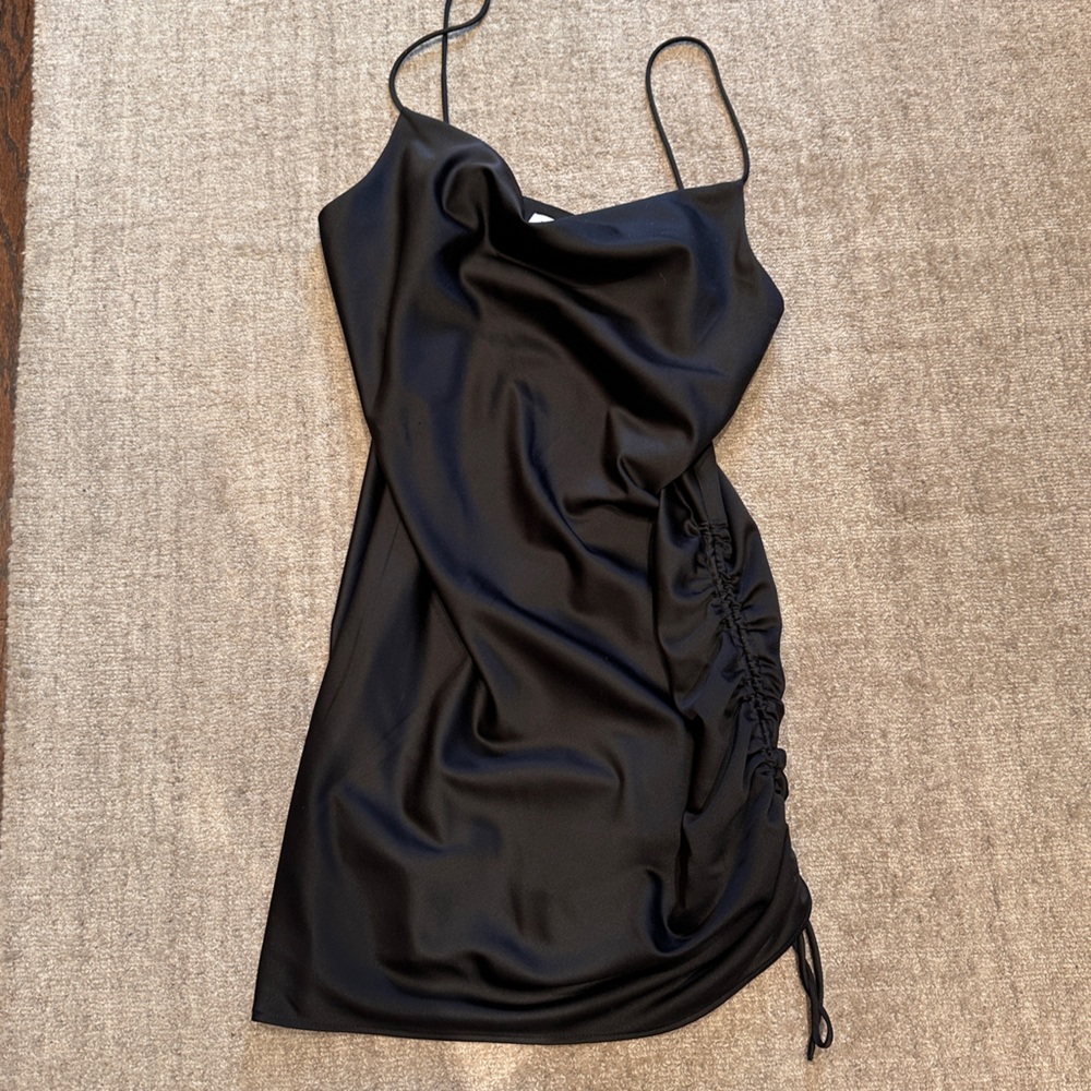 Black cowl neck mini dress